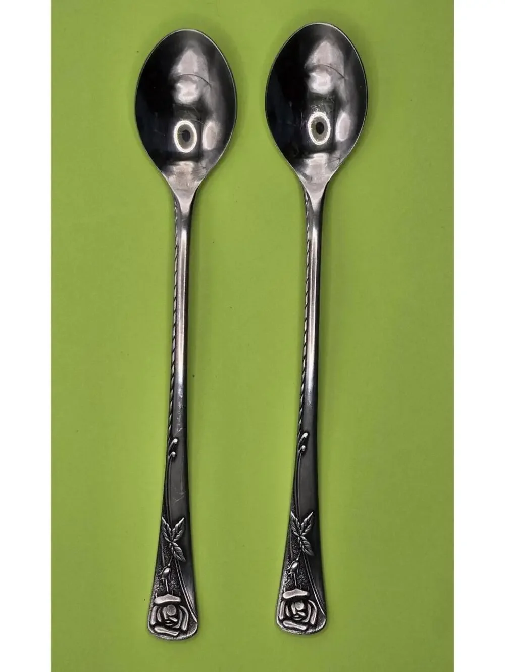 2 Noritake ROSETTA iced tea spoons Stainless Japan, appear unused